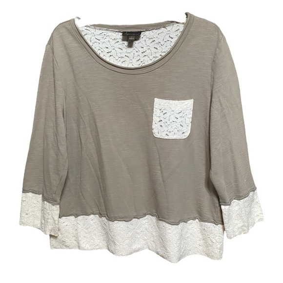 Women's Beige Lace Trim Top L - Picture 1 of 4